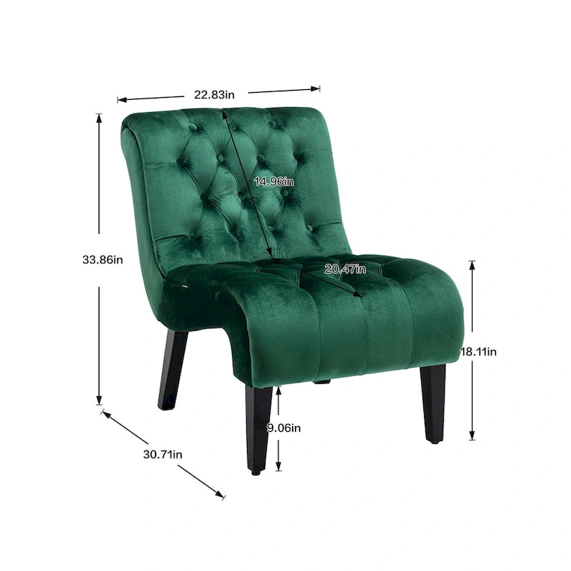 Fauteuil de salon capitonné en velours avec pieds en bois