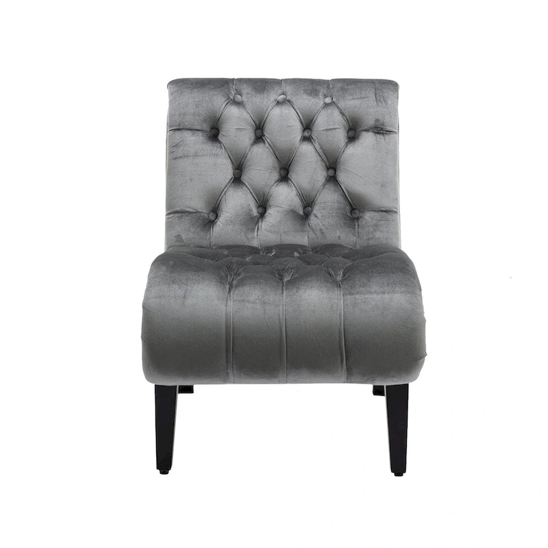 Fauteuil de salon capitonné en velours avec pieds en bois