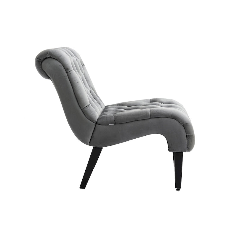 Fauteuil de salon capitonné en velours avec pieds en bois