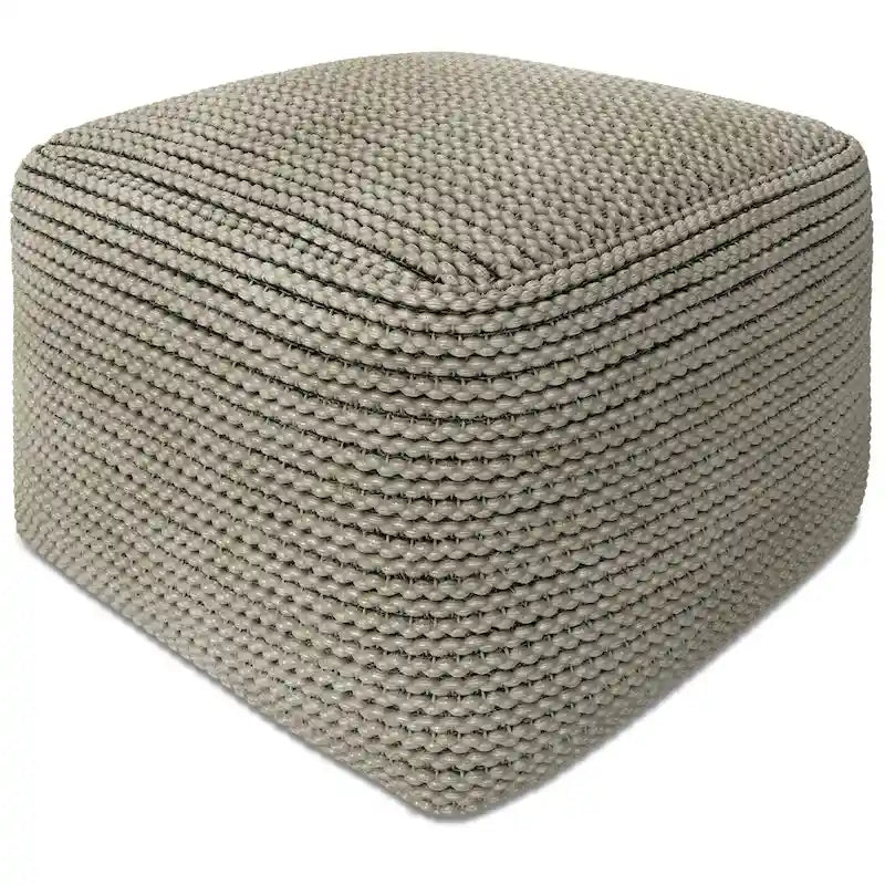 Pouf carré bohème en crème avec rembourrage en polystyrène