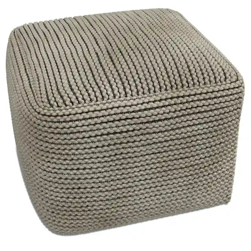 Pouf carré bohème en crème avec rembourrage en polystyrène