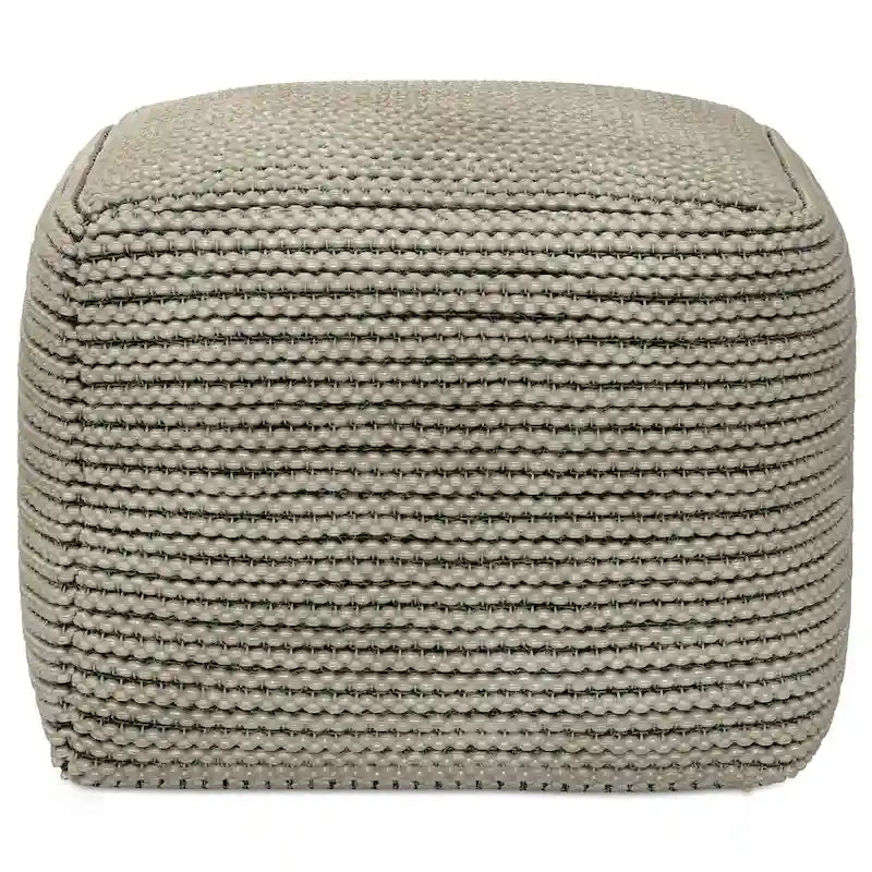 Pouf carré bohème en crème avec rembourrage en polystyrène
