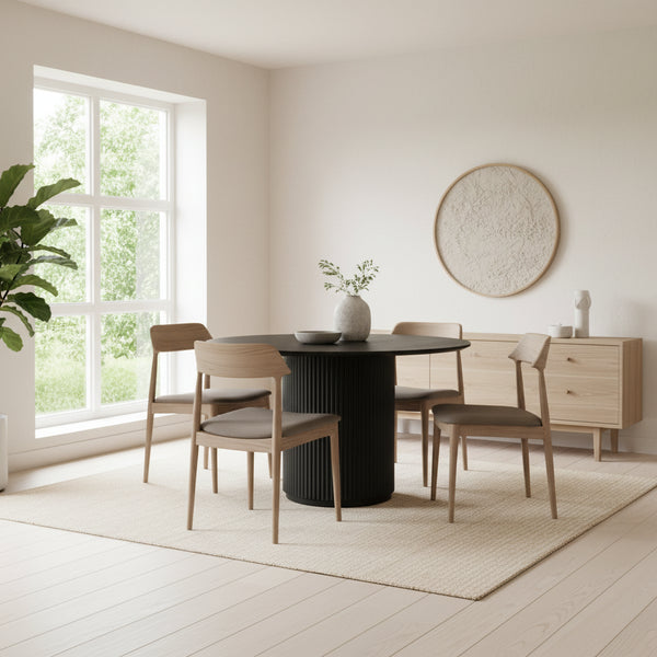 Black Round Dining Table, MDF handcraft Pedestal Dining Room Table