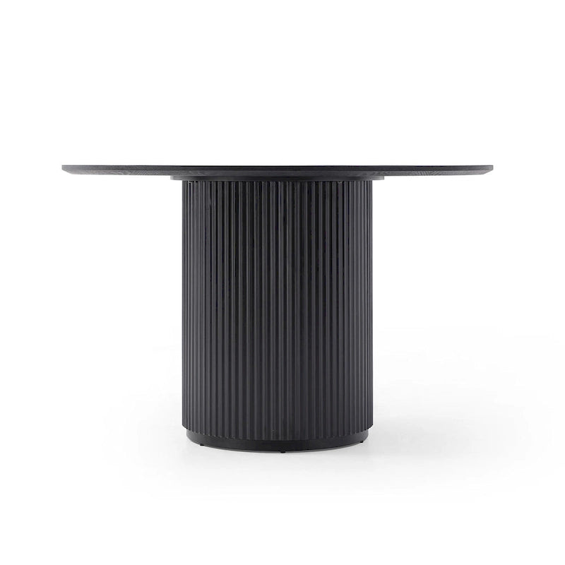 Table à manger ronde noire, table à manger sur pied artisanale en MDF