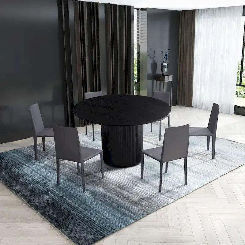 Table à manger ronde noire, table à manger sur pied artisanale en MDF