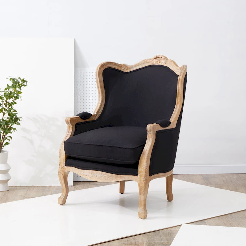 Fauteuil à oreilles Couture en lin naturel - 34La x 34P x 40H