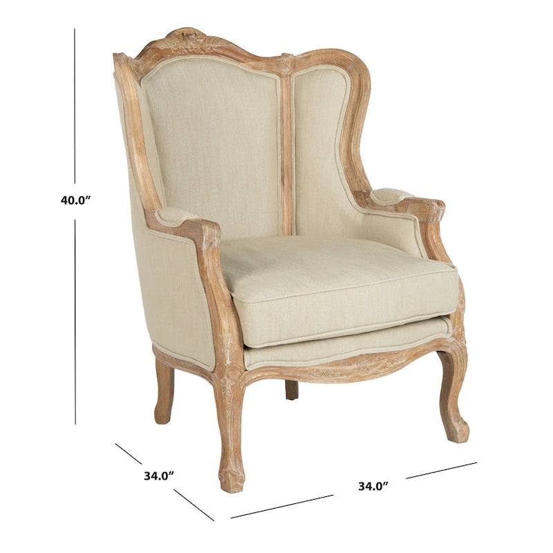 Fauteuil à oreilles Couture en lin naturel - 34La x 34P x 40H