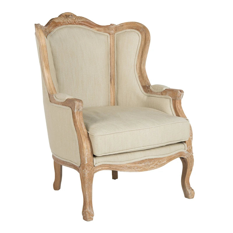 Fauteuil à oreilles Couture en lin naturel - 34La x 34P x 40H