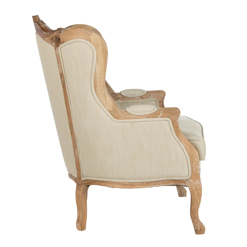 Fauteuil à oreilles Couture en lin naturel - 34La x 34P x 40H