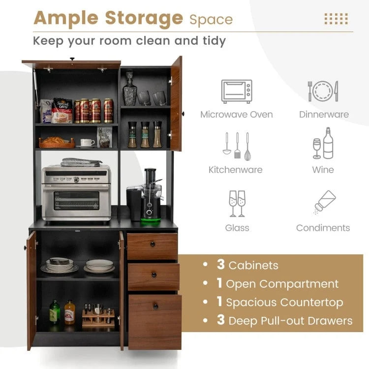 Garde-manger de cuisine de 180 cm avec 3 armoires de rangement et 3 tiroirs profonds