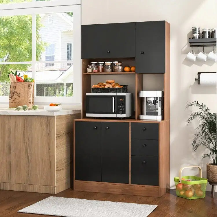Garde-manger de cuisine de 180 cm avec 3 armoires de rangement et 3 tiroirs profonds