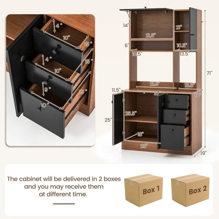 Garde-manger de cuisine de 180 cm avec 3 armoires de rangement et 3 tiroirs profonds