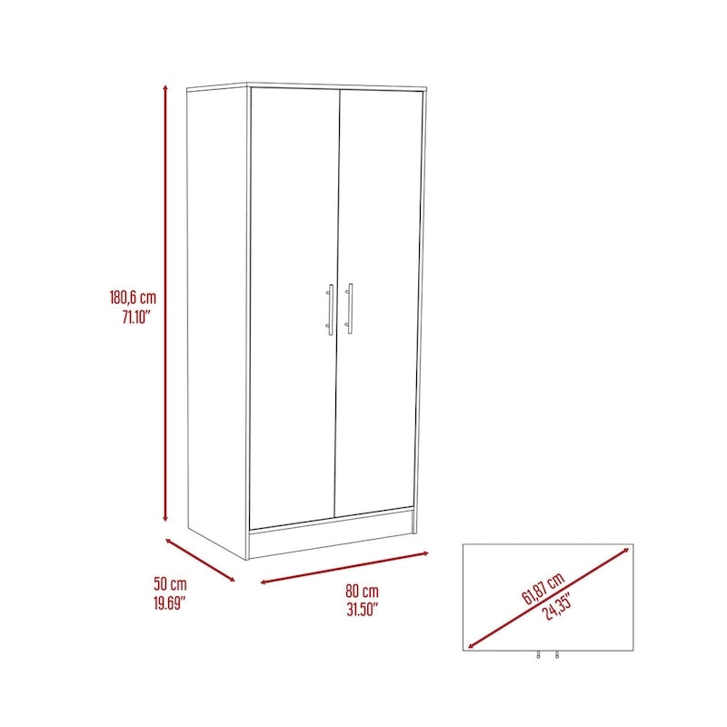 Armoire, deux étagères, double porte, tringle en métal, un tiroir - Gris clair