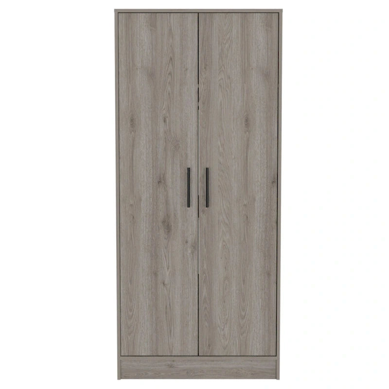 Armoire, deux étagères, double porte, tringle en métal, un tiroir - Gris clair
