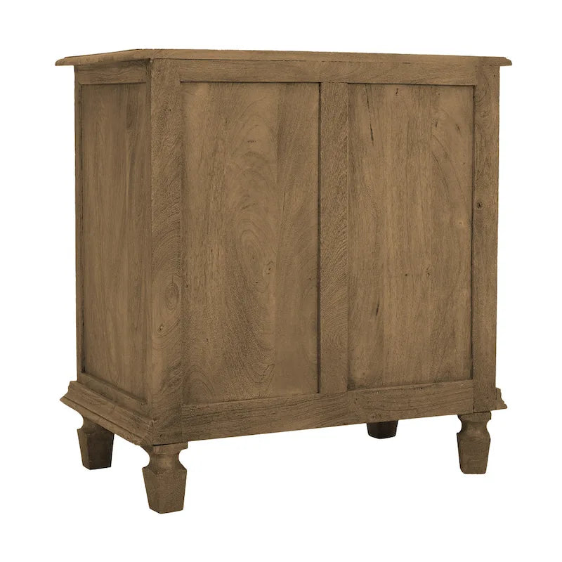 Table de chevet 30 pouces, portes et façades de tiroirs en rotin, bois de manguier brun sablé