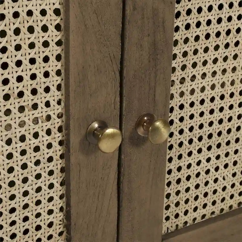 Table de chevet 30 pouces, portes et façades de tiroirs en rotin, bois de manguier brun sablé