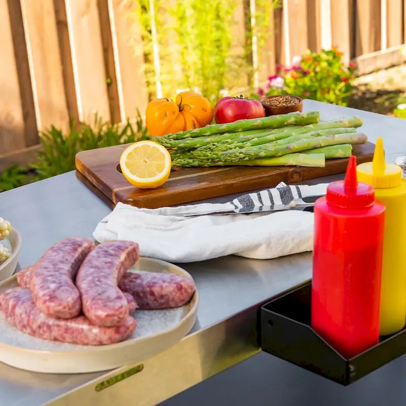 Chariot de préparation de barbecue d'extérieur en acier inoxydable avec double étagère