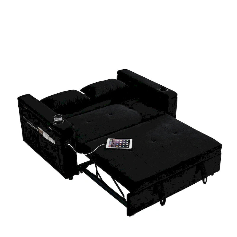 Canapé-lit gigogne 54 po, canapé-lit inclinable 2 places avec rangement, oreiller lombaire, prise USB