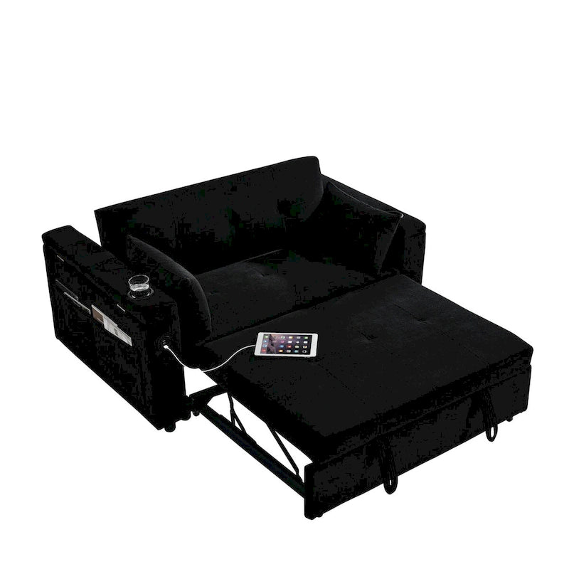 Canapé-lit gigogne 54 po, canapé-lit inclinable 2 places avec rangement, oreiller lombaire, prise USB