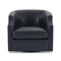 Fauteuil à oreilles pivotant et coulissant en cuir pleine fleur bleu nuit par