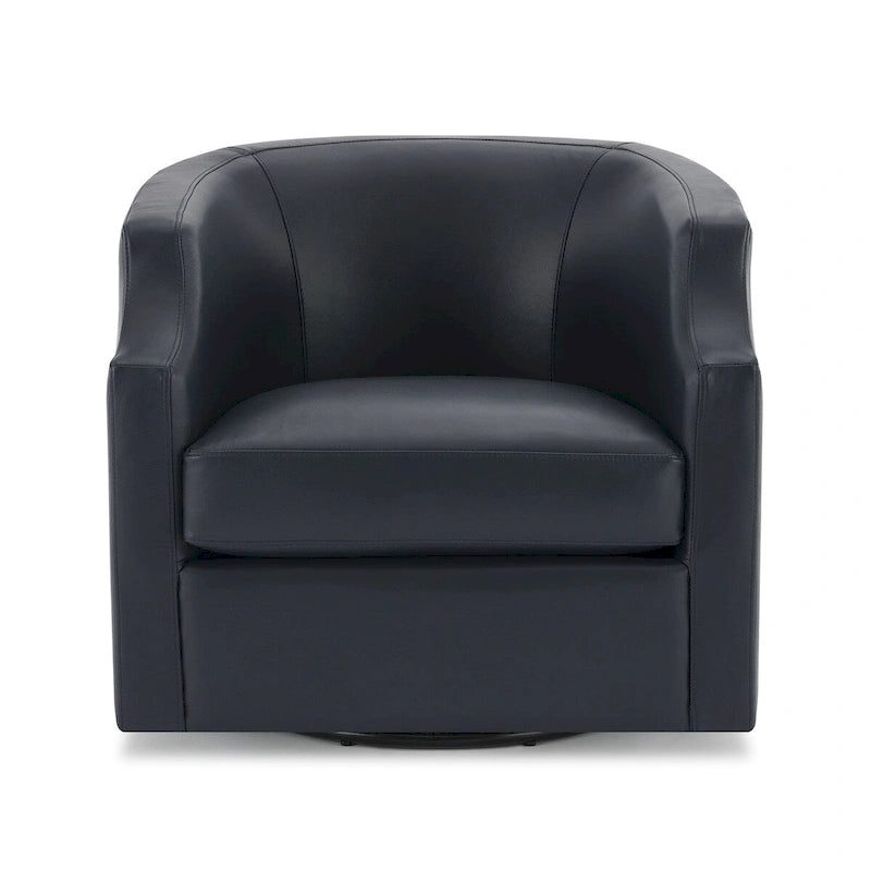 Fauteuil à oreilles pivotant et coulissant en cuir pleine fleur bleu nuit par