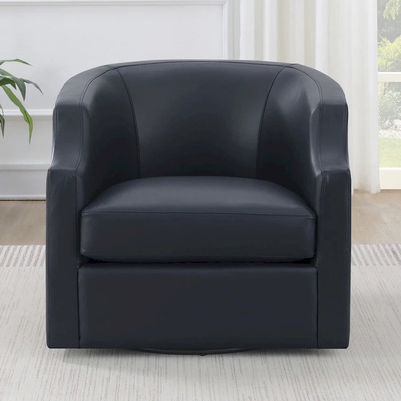 Fauteuil à oreilles pivotant et coulissant en cuir pleine fleur bleu nuit par