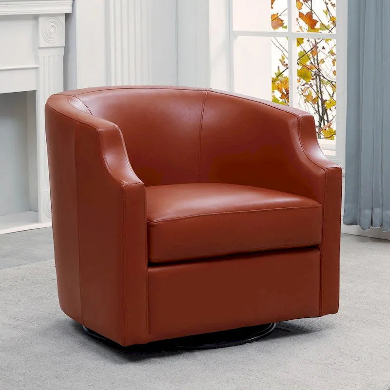Fauteuil à oreilles pivotant et coulissant en cuir pleine fleur bleu nuit par