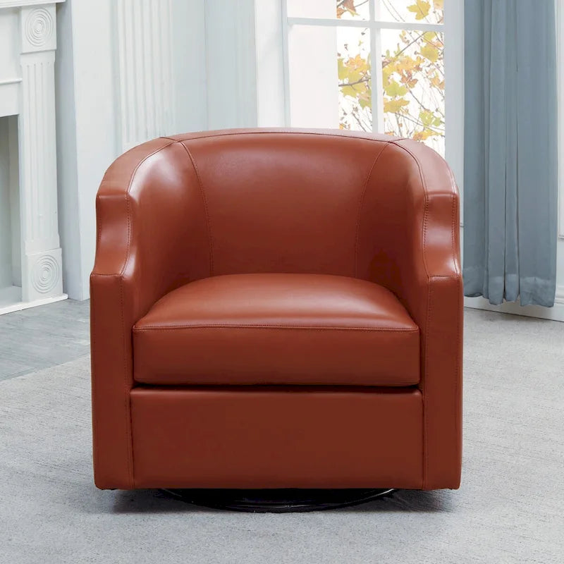 Fauteuil à oreilles pivotant et coulissant en cuir pleine fleur bleu nuit par