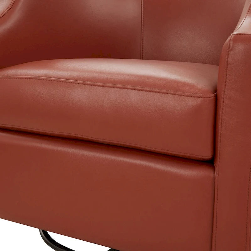 Fauteuil à oreilles pivotant et coulissant en cuir pleine fleur bleu nuit par