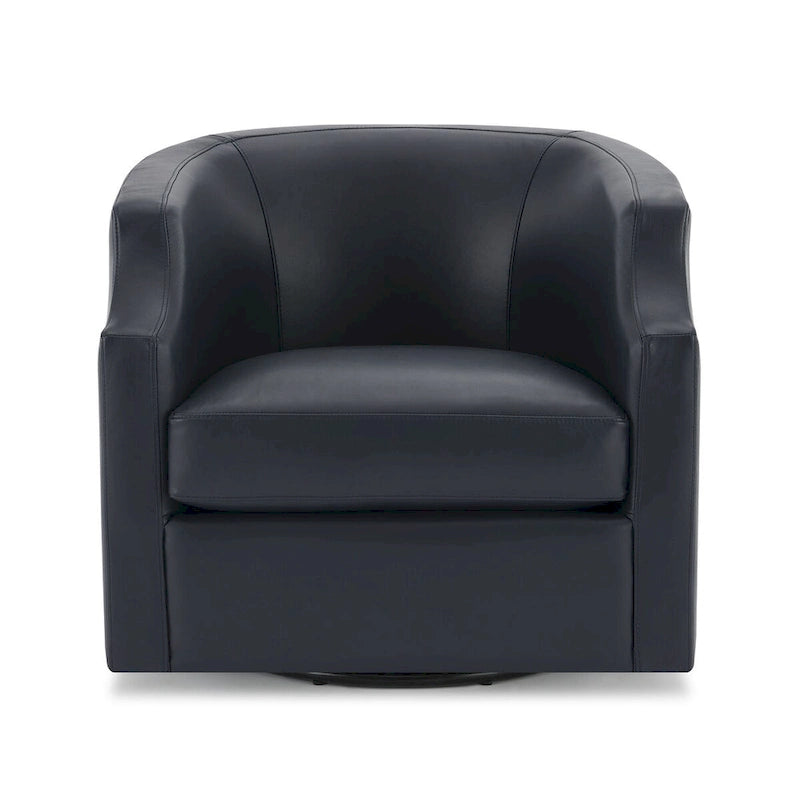 Fauteuil à oreilles pivotant et coulissant en cuir pleine fleur bleu nuit par