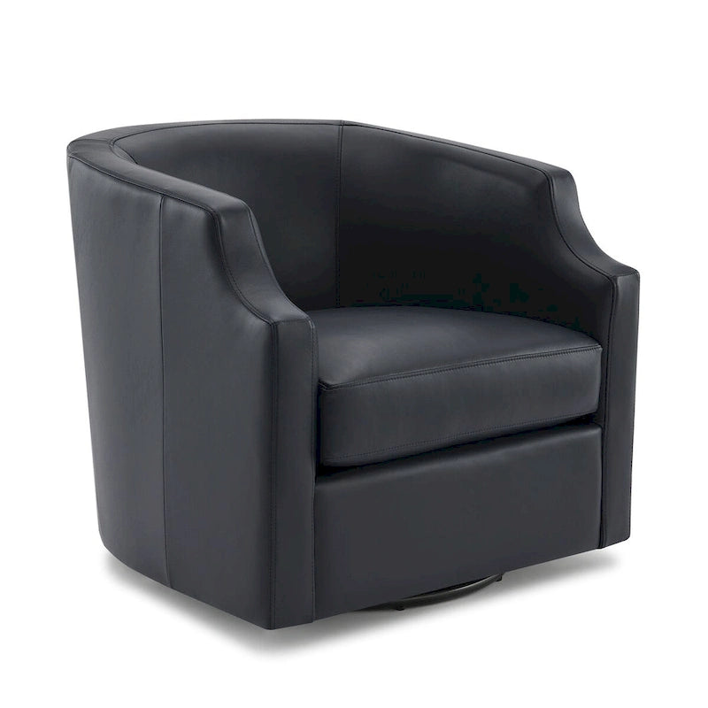 Fauteuil à oreilles pivotant et coulissant en cuir pleine fleur bleu nuit par