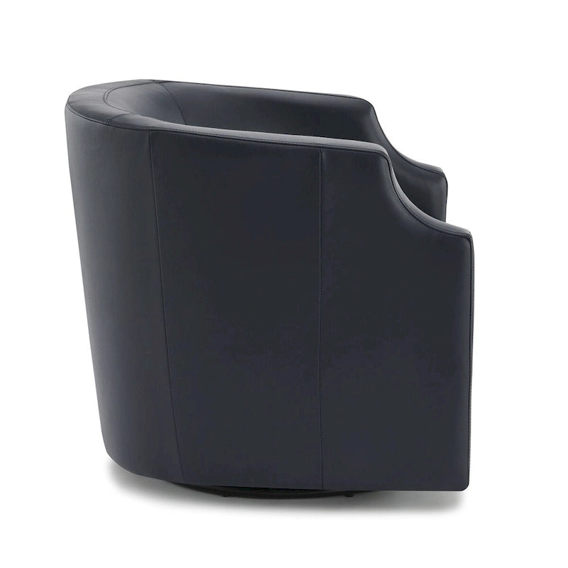 Fauteuil à oreilles pivotant et coulissant en cuir pleine fleur bleu nuit par