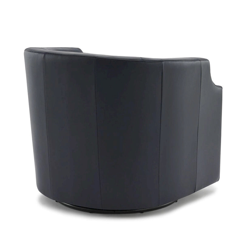 Fauteuil à oreilles pivotant et coulissant en cuir pleine fleur bleu nuit par