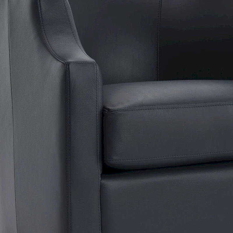 Fauteuil à oreilles pivotant et coulissant en cuir pleine fleur bleu nuit par