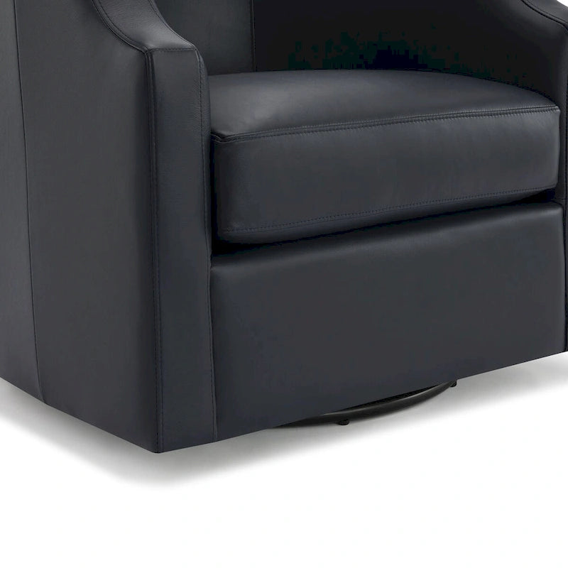 Fauteuil à oreilles pivotant et coulissant en cuir pleine fleur bleu nuit par