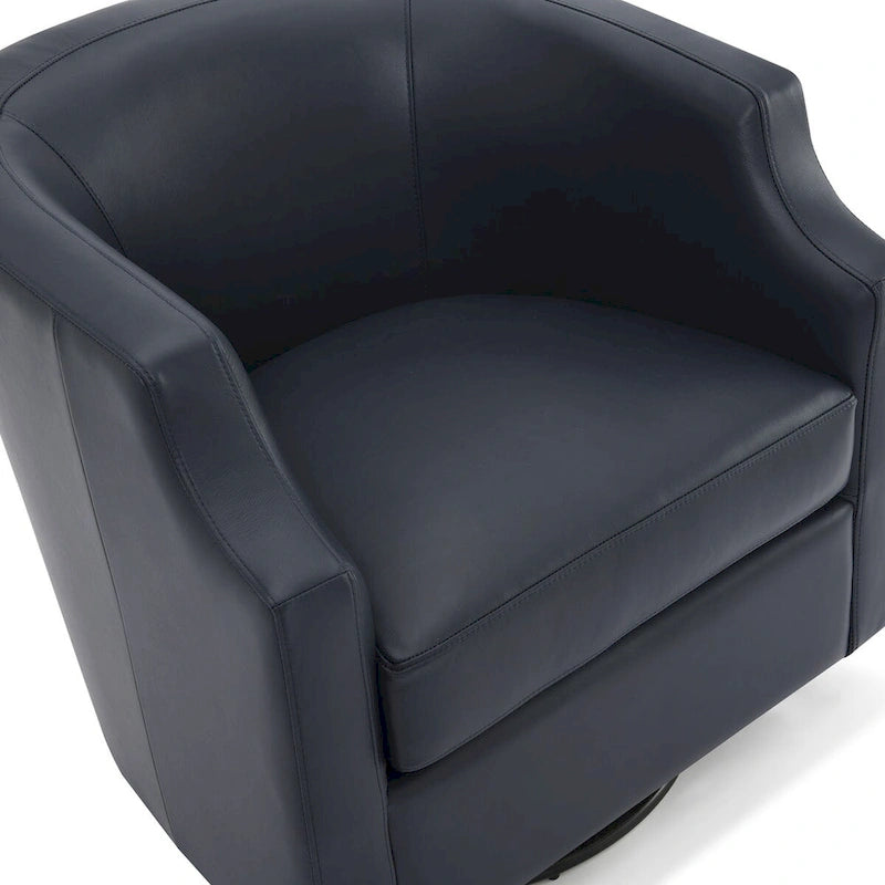 Fauteuil à oreilles pivotant et coulissant en cuir pleine fleur bleu nuit par