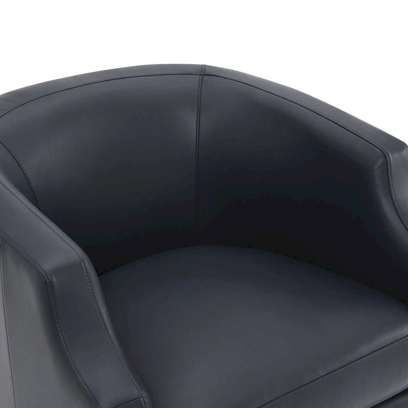 Fauteuil à oreilles pivotant et coulissant en cuir pleine fleur bleu nuit par