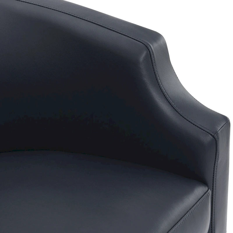 Fauteuil à oreilles pivotant et coulissant en cuir pleine fleur bleu nuit par