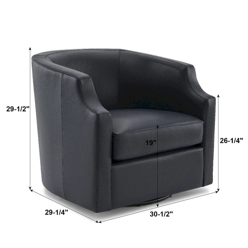 Fauteuil à oreilles pivotant et coulissant en cuir pleine fleur bleu nuit par
