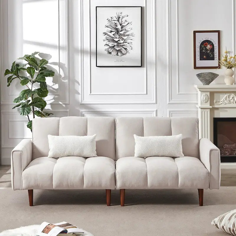 Canapé-lit futon convertible, canapé-lit ajustable, canapé-lit futon moderne en tissu de lin avec 2 oreillers