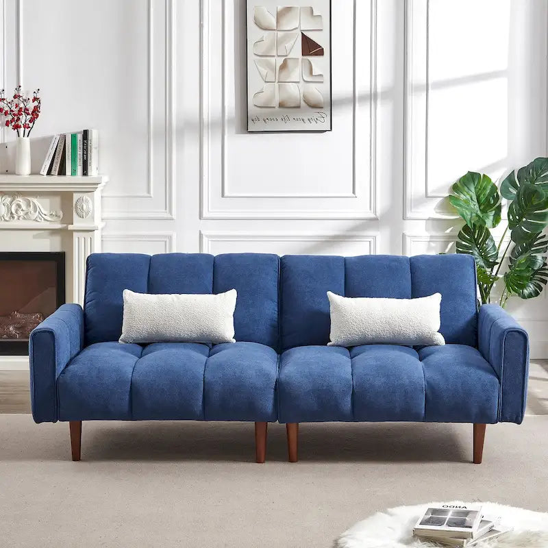 Canapé-lit futon convertible, canapé-lit ajustable, canapé-lit futon moderne en tissu de lin avec 2 oreillers
