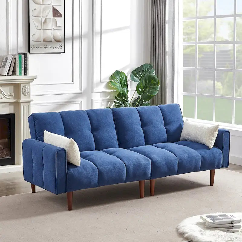 Canapé-lit futon convertible, canapé-lit ajustable, canapé-lit futon moderne en tissu de lin avec 2 oreillers