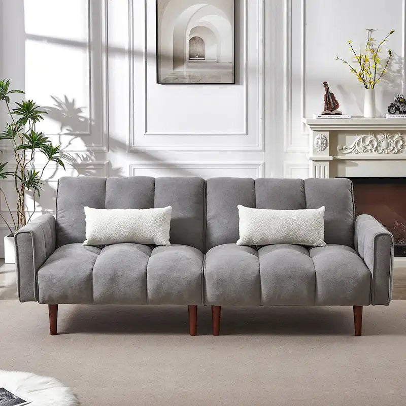 Canapé-lit futon convertible, canapé-lit ajustable, canapé-lit futon moderne en tissu de lin avec 2 oreillers