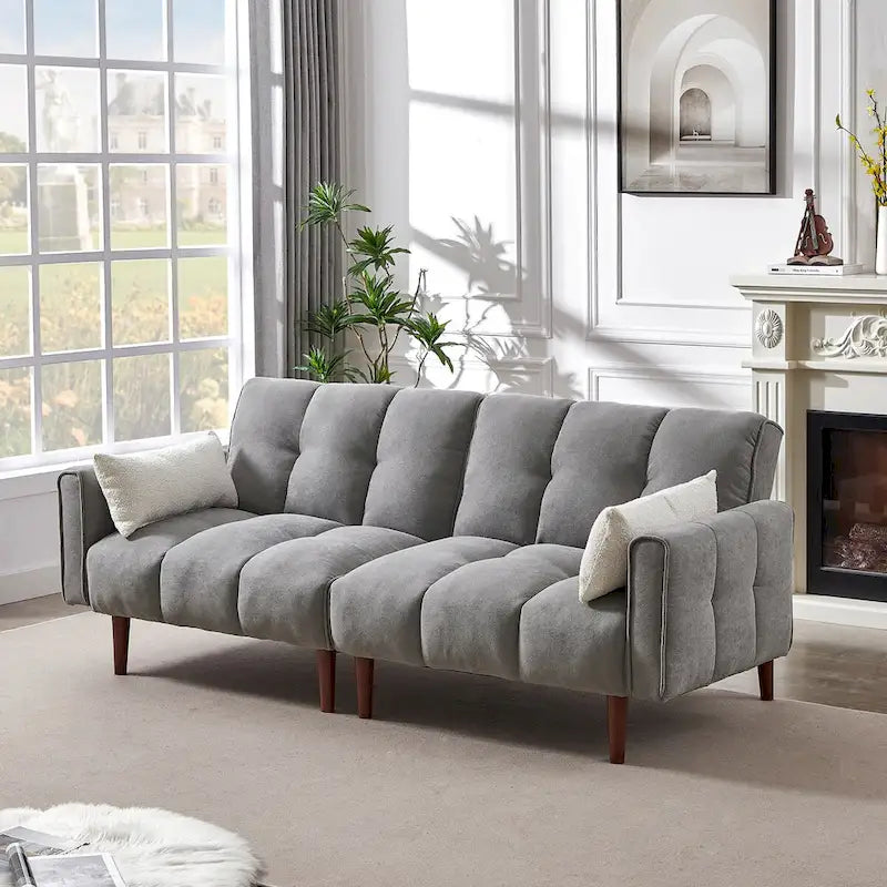 Canapé-lit futon convertible, canapé-lit ajustable, canapé-lit futon moderne en tissu de lin avec 2 oreillers
