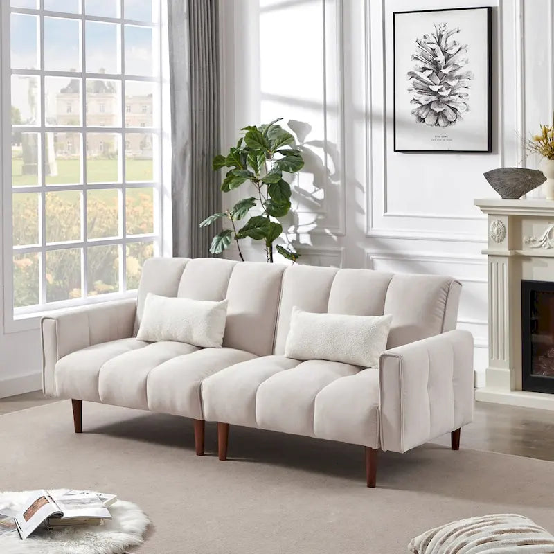 Canapé-lit futon convertible, canapé-lit ajustable, canapé-lit futon moderne en tissu de lin avec 2 oreillers