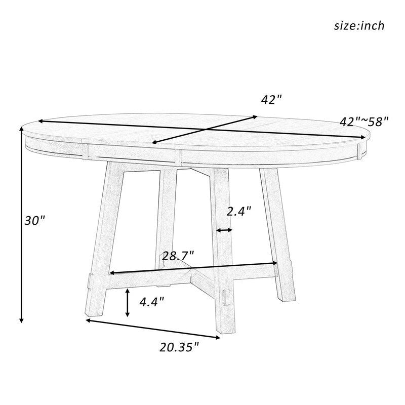 Table à manger ronde, Table ronde escamotable de style ferme, Table de cuisine en bois avec 16 rallonges