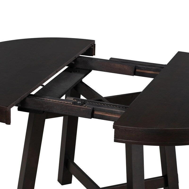Table à manger ronde, Table ronde escamotable de style ferme, Table de cuisine en bois avec 16 rallonges