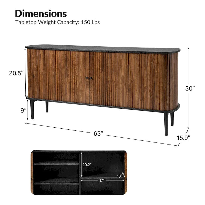 Enfilade de 160 cm de large avec étagère réglable par