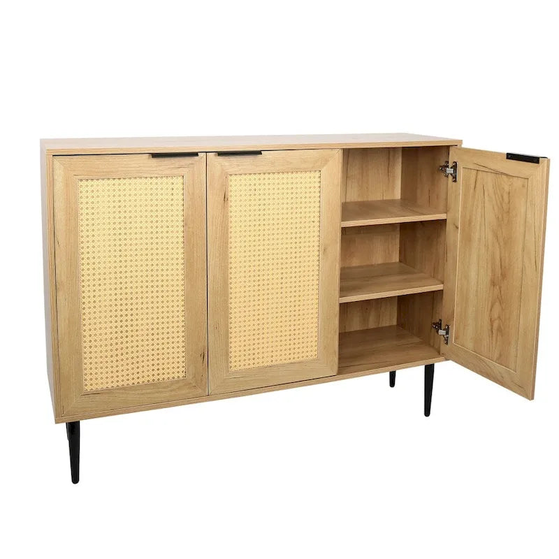 47.24 Meuble de rangement en bois avec 3 portes en rotin et 3 étagères