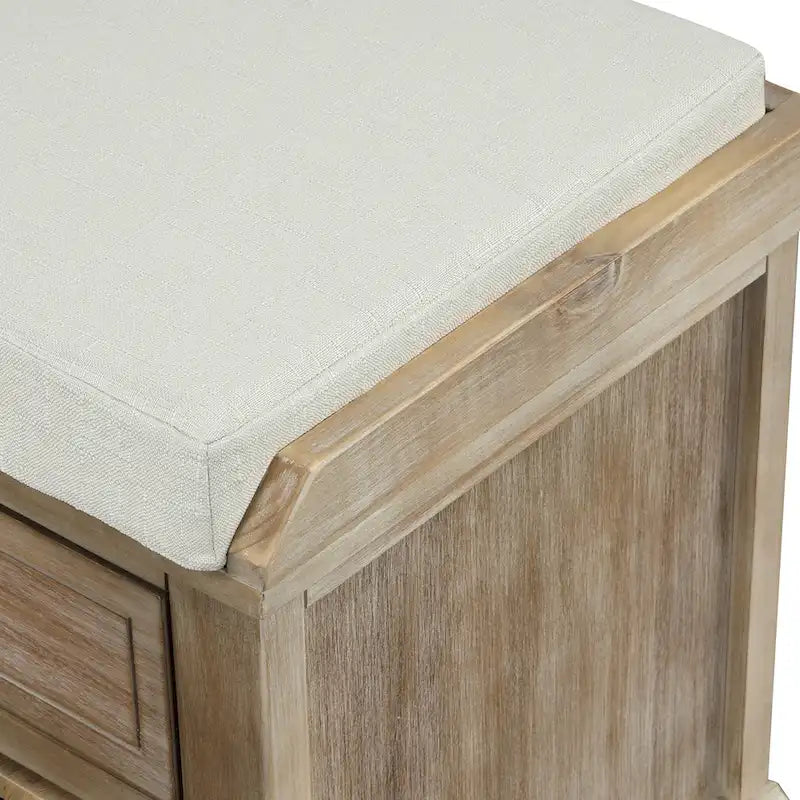 Banc de rangement rustique avec 3 tiroirs et 3 paniers en rotin, banc à chaussures pour salon, entrée